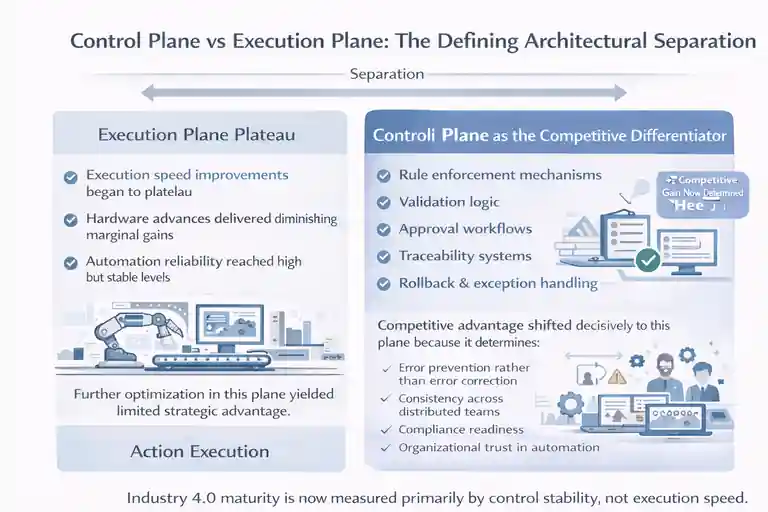 Industry 4.0 System Architecture: 2025 State & 2026 Needs 7 Control Plane vs Execution Plane: The Defining Architectural Separation