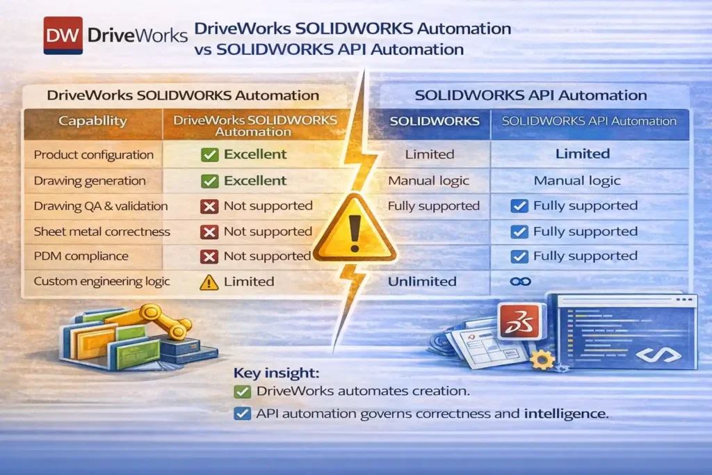 DriveWorks SOLIDWORKS Automation: 9 Powerful Truths 7 DriveWorks SOLIDWORKS Automation vs SOLIDWORKS API Automation