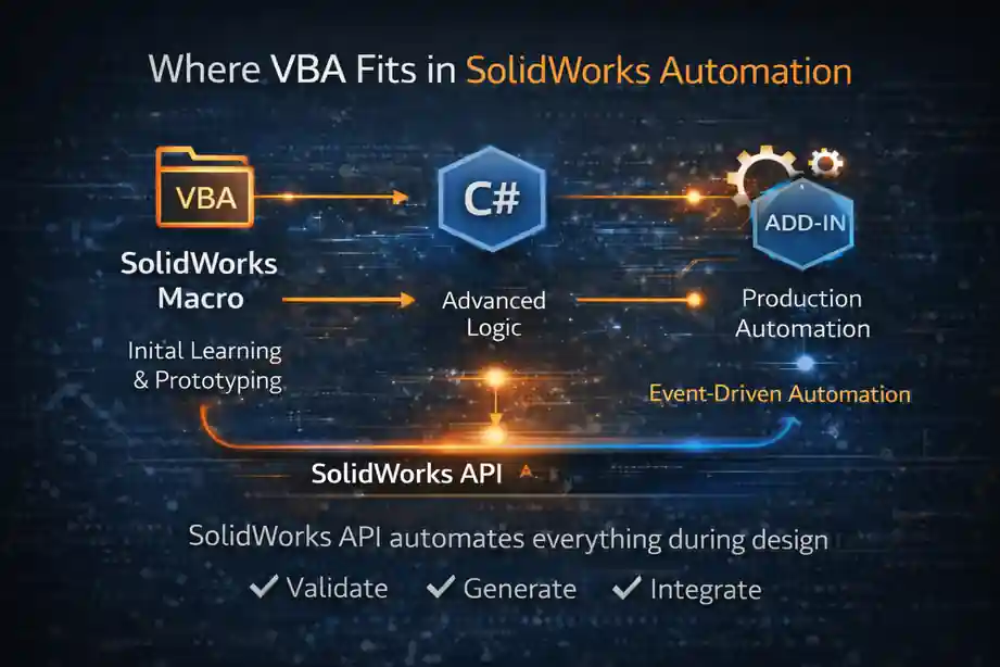 SolidWorks Add-in Creation: #1 Powerful Guide for Engineers 3 Where VBA Fits in SolidWorks Automation