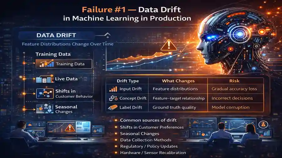 Machine Learning in Production:7 Critical Failures Explained 3 Failure #1 — Data Drift in Machine Learning in Production