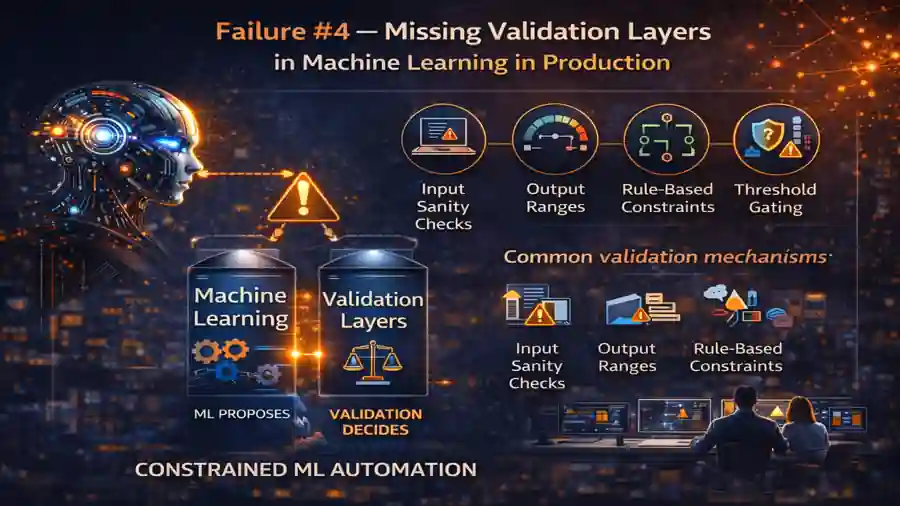 Machine Learning in Production:7 Critical Failures Explained 6 Failure #4 — Missing Validation Layers in Machine Learning in Production