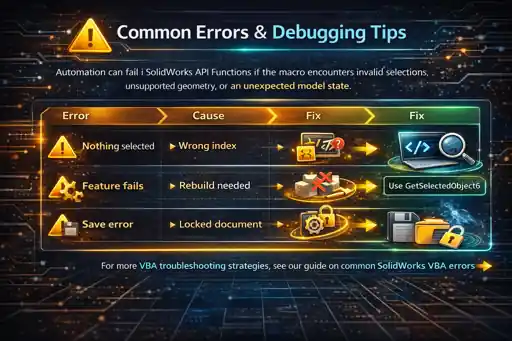 SolidWorks API Functions: 20 Expert Commands You Must Know 5 Common Errors & Debugging Tips