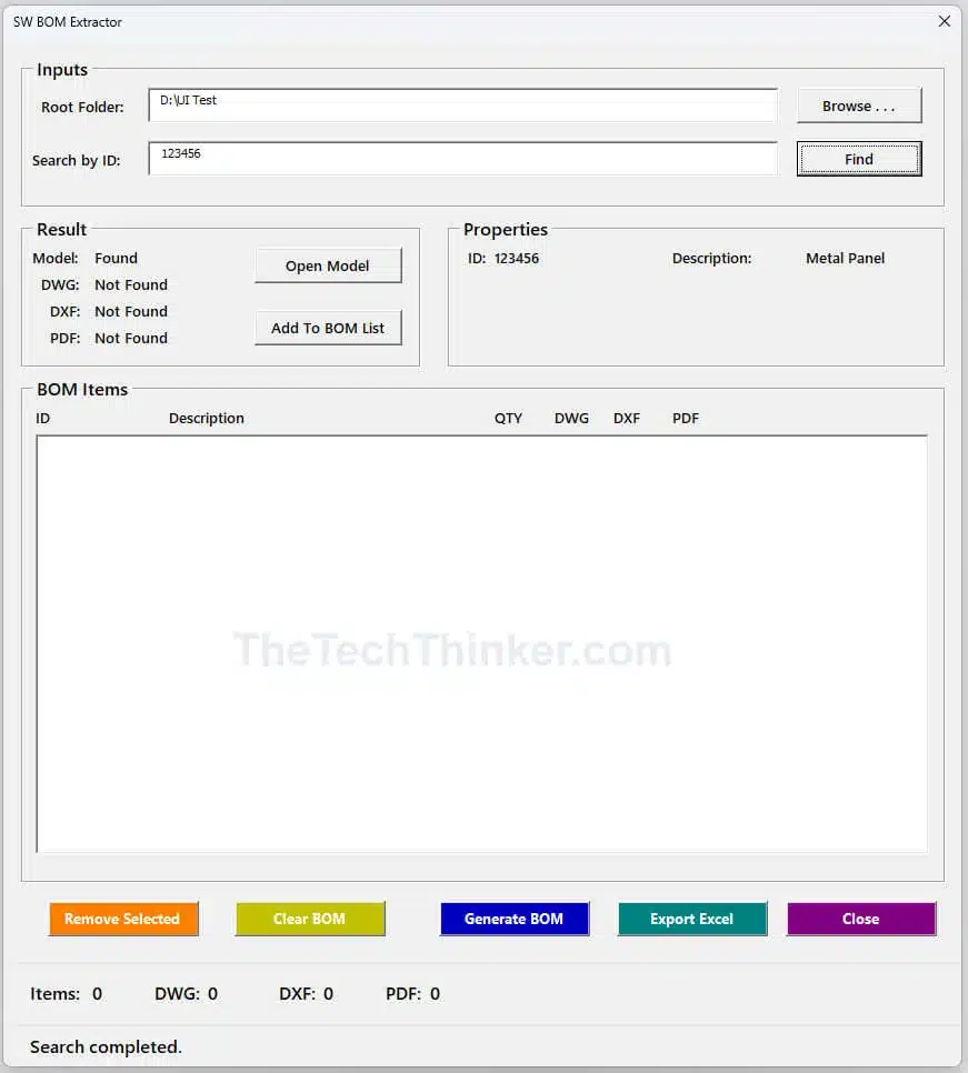 SolidWorks BOM Extractor Tool: Automate BOM Without PDM 4 SolidWorks BOM Extractor Tool-Search by ID