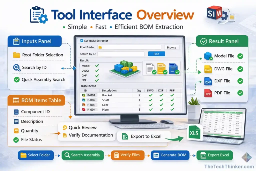SolidWorks BOM Extractor Tool: Automate BOM Without PDM 2 Tool User Interface-SolidWorks BOM Extractor Tool