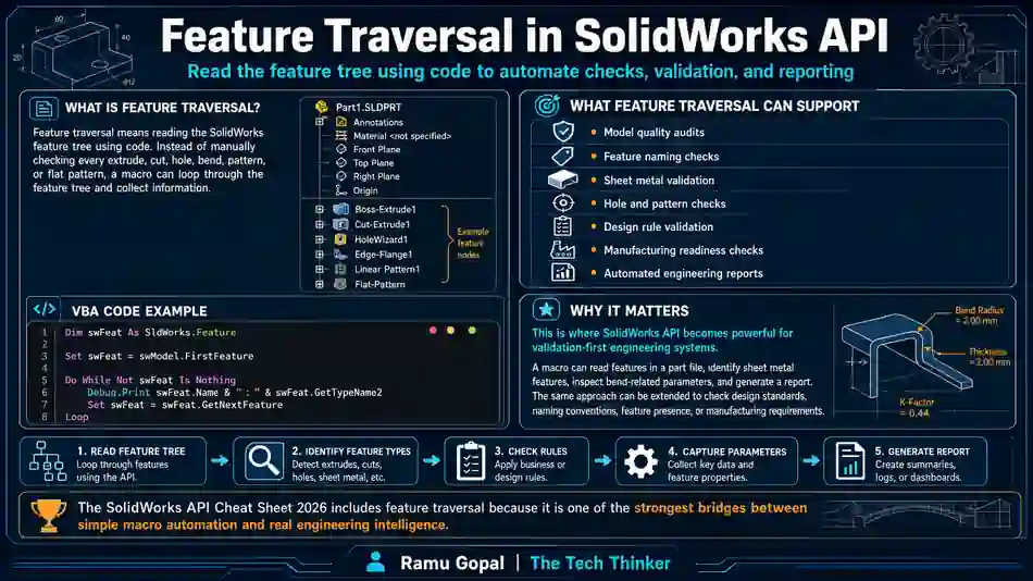 SolidWorks API Cheat Sheet 2026: Best Guide for Engineers 4 Feature Traversal in SolidWorks API